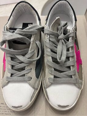 Golden Goose Grey Superstar Camo Sneakers with Pink Star* Excellent Condition